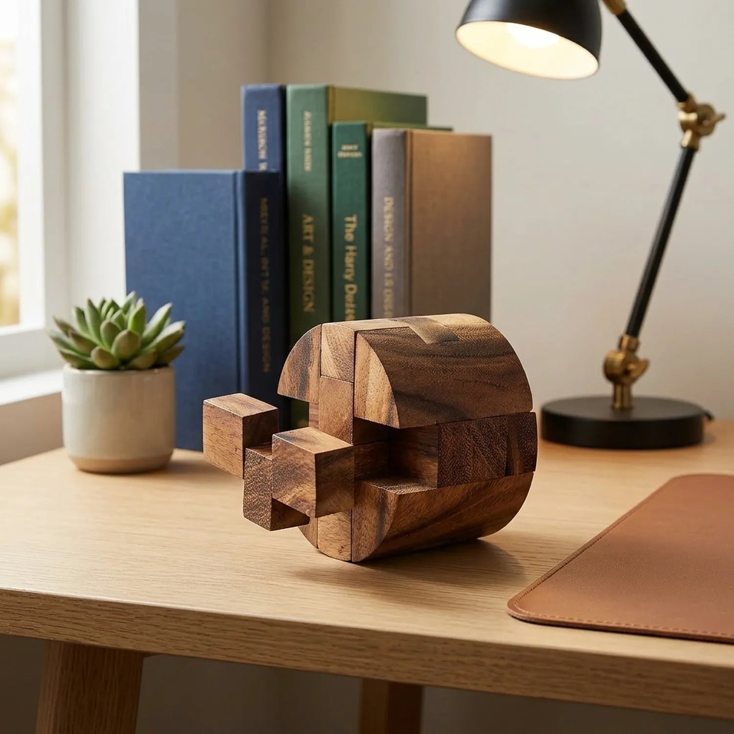 Wooden Cylinder Cube Puzzle Mechanical Brain Teaser Office Decor - View 2