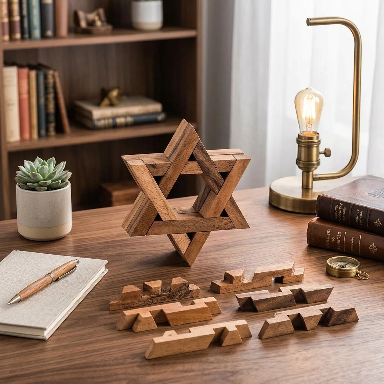 Wooden Star of David Puzzle Interlocking Geometry Religious Gift - View 3