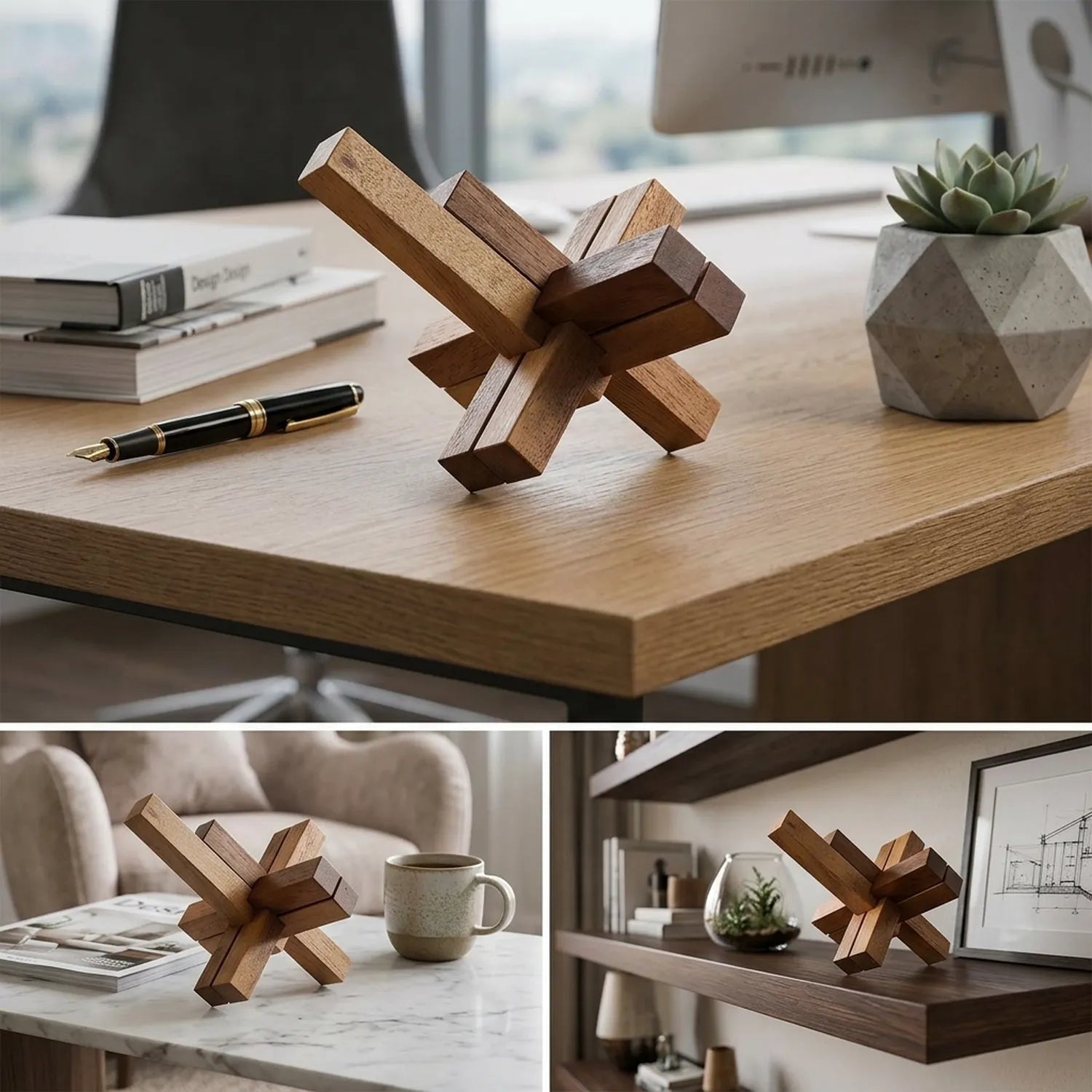 Wooden Cross Knot Burr Puzzle Japanese Interlocking Design Gift - View 3