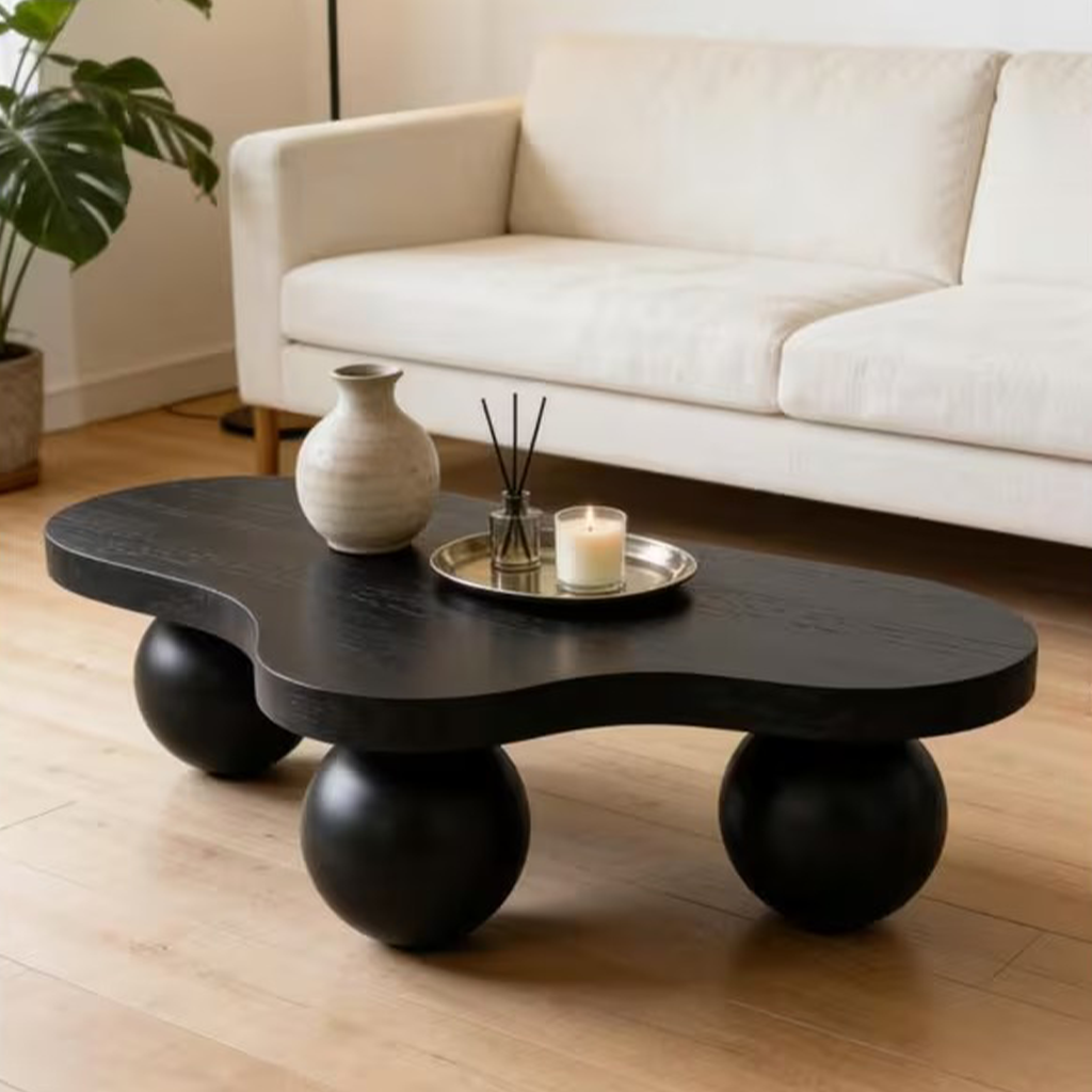 Modern Cloud Shaped Coffee Table With Rounded Ball Base For Living Room