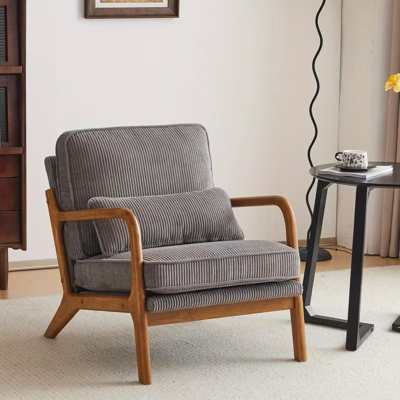 Mid Century Upholstered Accent Chair With Pillow And Wood Frame For Living Room