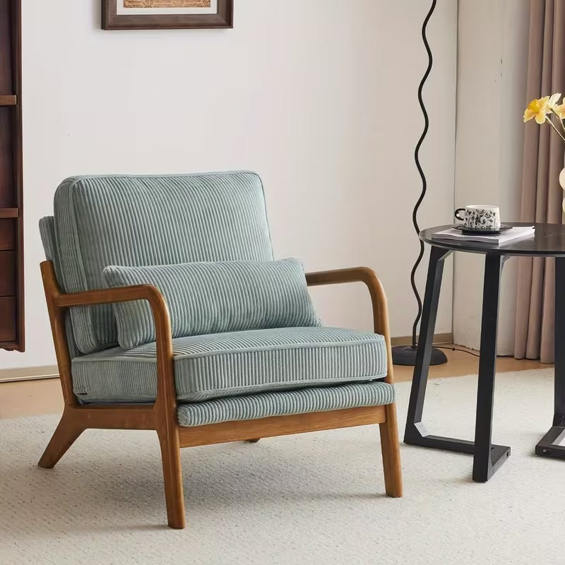 Mid Century Upholstered Accent Chair With Pillow And Wood Frame For Living Room
