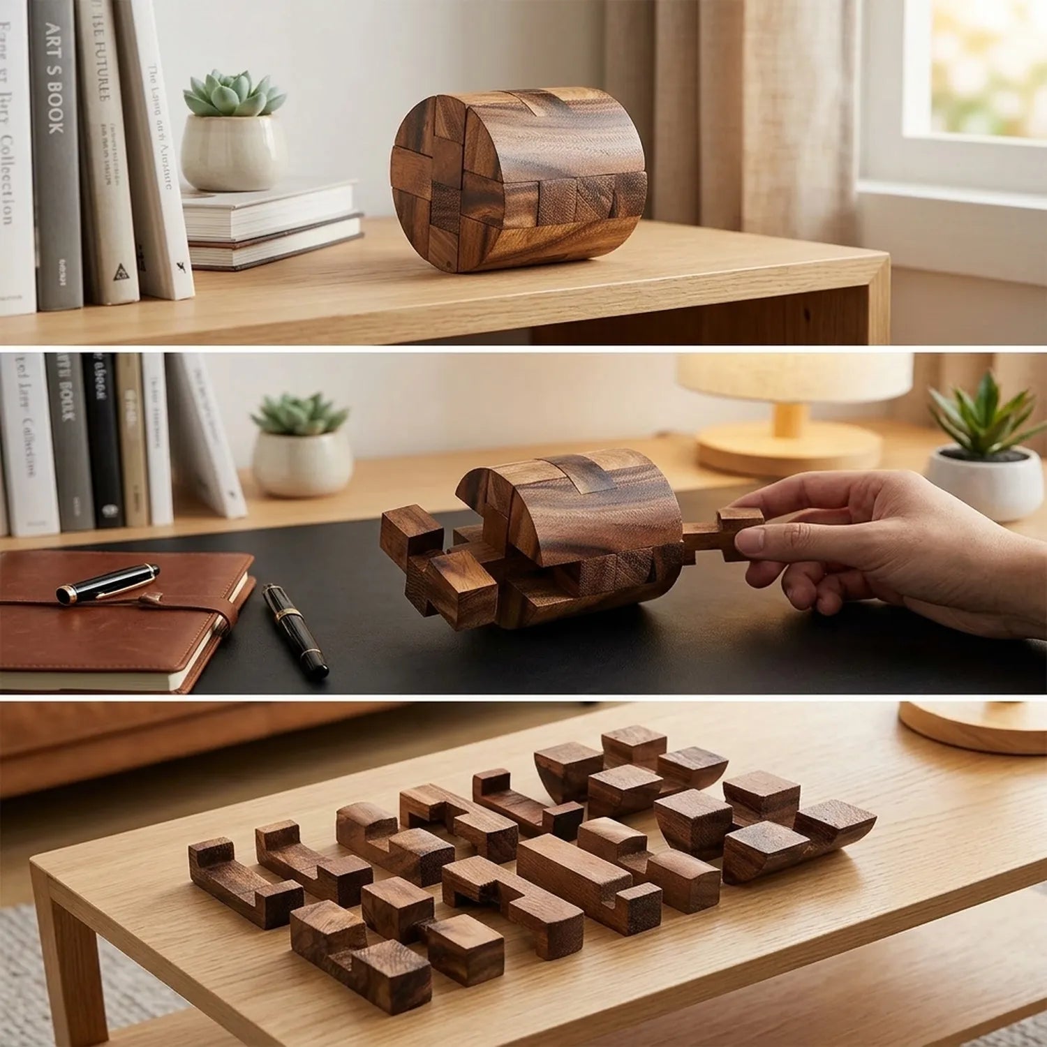 Wooden Cylinder Cube Puzzle Mechanical Brain Teaser Office Decor - View 3