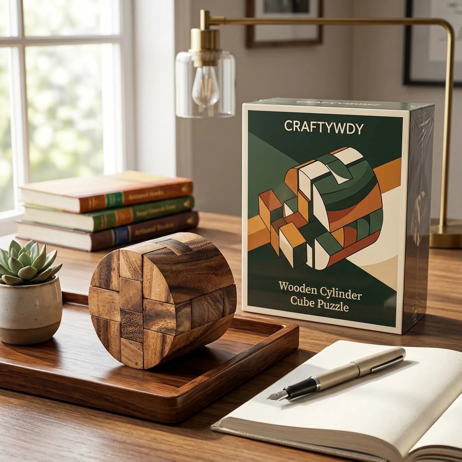 Wooden Cylinder Cube Puzzle Mechanical Brain Teaser Office Decor - View 4
