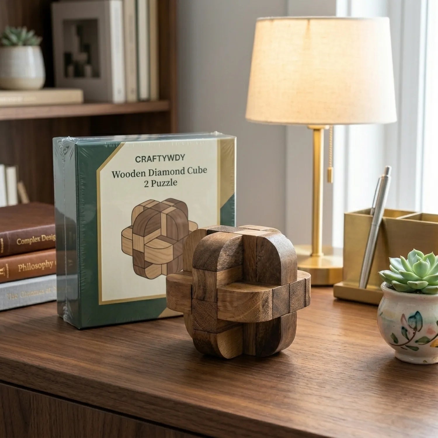 Wooden Diamond Cube 3 Puzzle Geometric Brain Teaser Home Decor - View 4