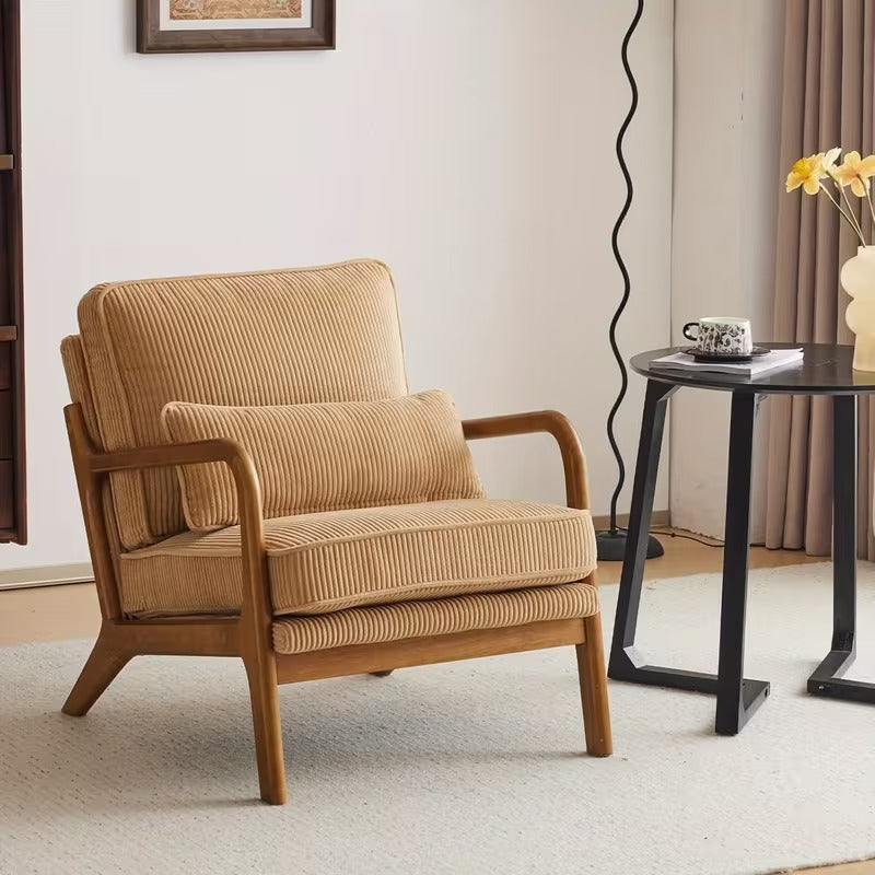 Mid Century Upholstered Accent Chair With Pillow And Wood Frame For Living Room